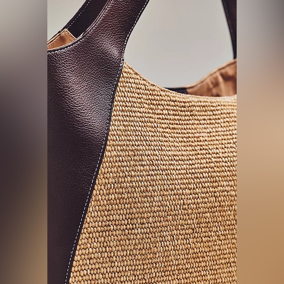 NWOT new Anthropologie Sonia raffia slouchy tote bag brown tan faux Leather - Picture 10 of 13